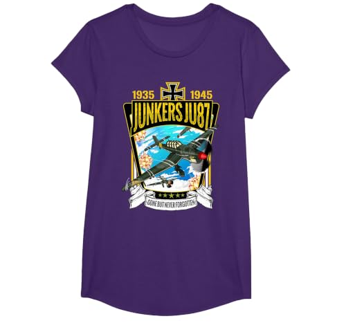 World War 2 German Aircraft Junkers JU-87A Fighter Bomber T-Shirt, Girls, Purple, Small