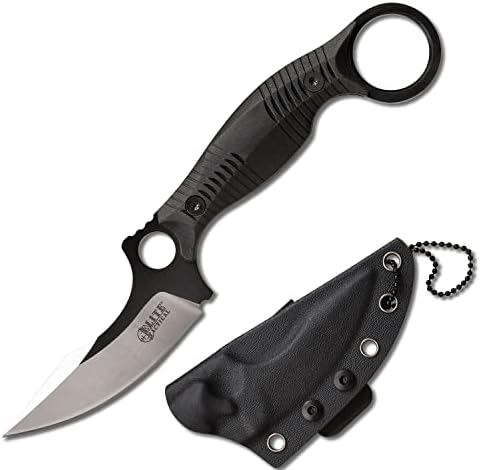 Elite Tactical -Fixed Blade Knife - ROUT - Reverse Hawkbill Blade with Black G10 Handle, Full Tang Construction, Kydex Sheath w/Multi-Position Clip and Breakaway Chain, EDC, Tactical, ET-FIX007BK