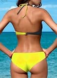 KIRALOVE - Kostium Damski Morze Dwuczęściowy - Kąpielowy - Dziewczyna - Bikini - Koordynowany - Dwukolorowy - Wyściełany - Żółty Czarny, Żółty - Czarny, XXL