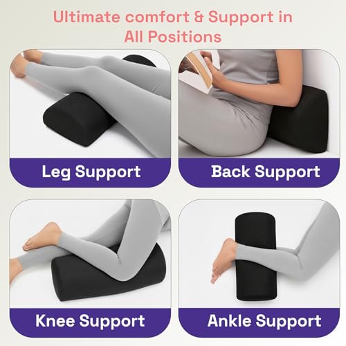 Image of Wakefit Orthopedic Memory Foam Knee Support Pillow for Side Sleepers | Multi-Use Support for Knee, Ankle & Lumbar Hip, Back & Joint Pain Relief | Washable Zip Cover