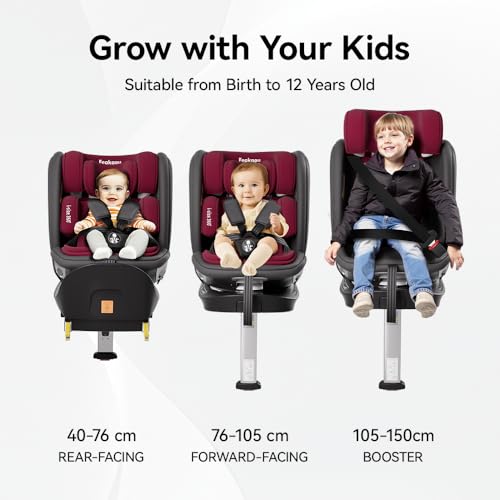 360 Car Seat with ISOFIX - Newborn to 12 Years Children, i-Size (ECE R129/E4) Rotating Swivel Baby Car Seat,Group 0+1/2/3 (40-150cm),Rear Facing for Longer from Birth to 4 Years. Red Black - Image 5