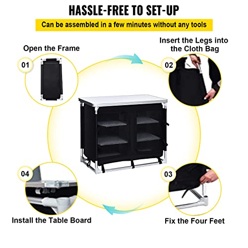 Vevor Camp Kitchen Table Storage, Outdoor Aluminum Portable Folding Cook Station With Organizer & Carrying Bag Quick Set-Up For Bbq, Party, Backyards, Rv Traveling, Black #TOP3