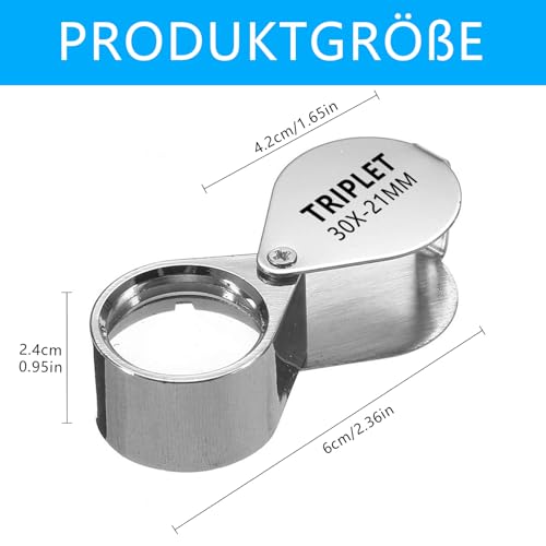 Diffaxy Juwelier Lupe 10X und 30X, Zusammenklappbare Handlupe für Juweliere zur Schmuckidentifizierung, Taschenlupe für Edelsteine, Schmuck, Rocks, Antiquitäten und von Zeitungsbüchern