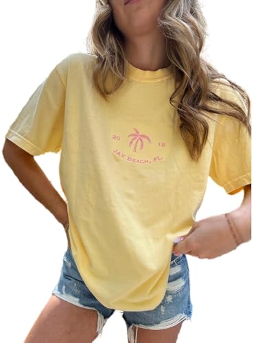 Summer Oversized Flower Graphic Tees Y2k Coastal Beach Palm Surfboard Tops Baggy T-Shirts Teen Girls Preppy Clothes