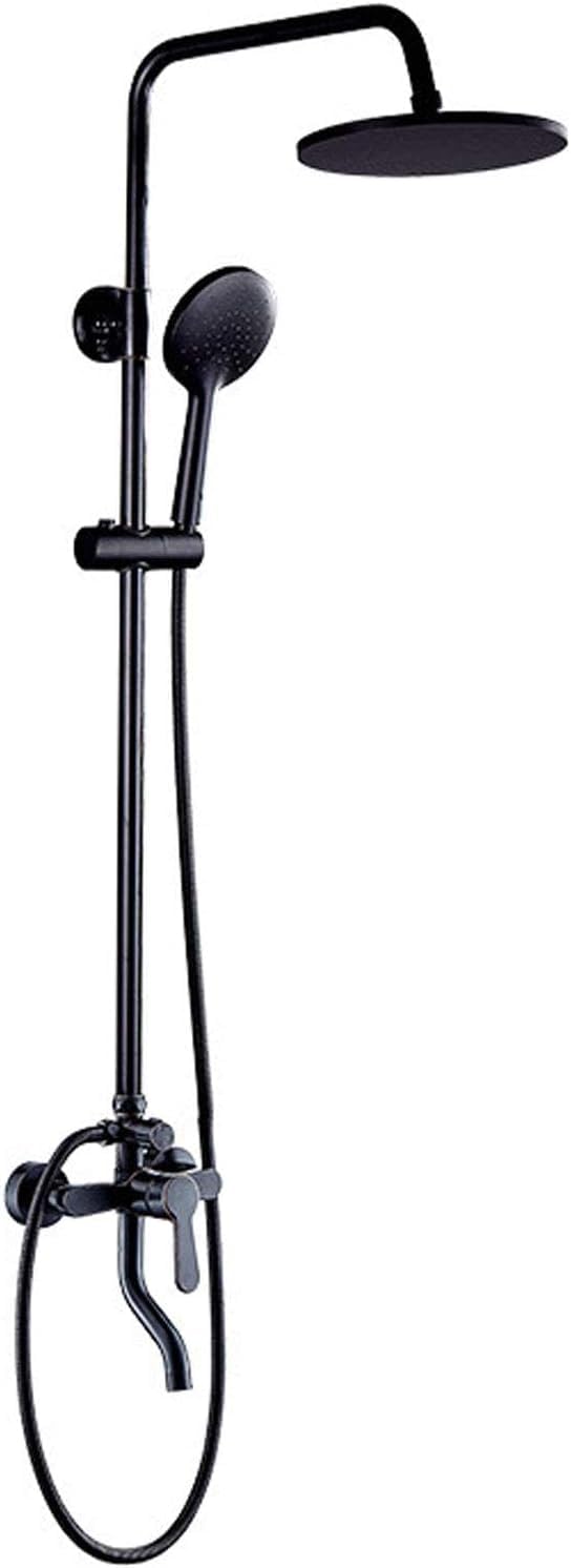 OZBMA Antique Brass Shower, Black Wall Mounted Shower Set with Round Overhead Head Bath Tap, Traditional Mixer for Bathroom Hotel Gym(A A) (B A)