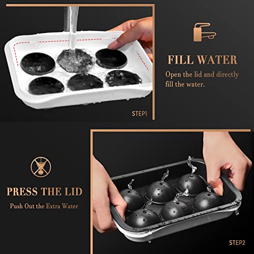 Icexxp Whiskey Ice Ball Maker, [Fill Without Funnel & Easy Release] 2.2'' Round Large Ice Cube Trays With Cover, Reusable Sphere Silicone Ice Tray With Lids For Bourbon, Brandy, Gift For Whisky Lover #TOP2