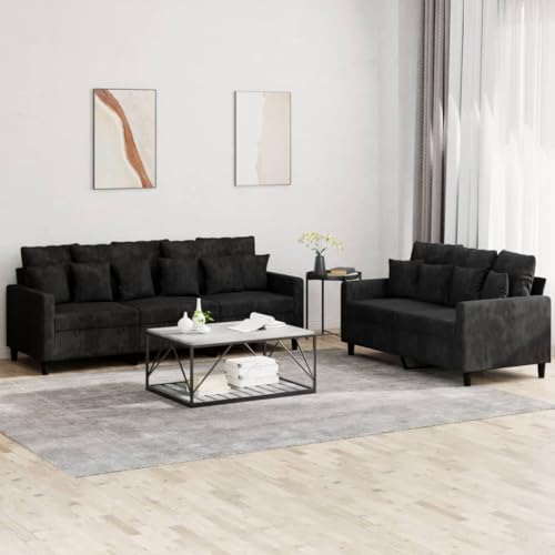 qohoio Juego de sofás con Cojines 2 Piezas Sofas de Salon sofá con Cojines Terciopelo Negro - 3201725