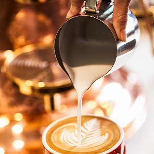 SZXMDKH Dzbanek do spieniania mleka, 350 ml, dzbanek na mleko ze stali nierdzewnej, barista, dzbanek na mleko i latte, artystyczny długopis do robienia kawy, cappuccino, ekspres do kawy, srebrny
