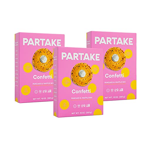 Partake Foods Vegan, Gluten Free & Allergy-Friendly Confetti Pancake & Waffle Mix | Just Add Water | Non-Gmo, Kosher | Dairy Free, Nut Free, Egg Free, Wheat Free, Soy Free, Fish Free | 3 Packs #TOP5