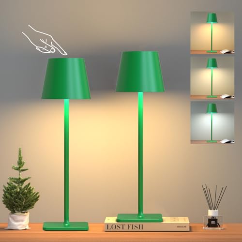 Image of Yogaret Green Cordless Table Lamp Set of 2-3 Color Stepless and Dimmable - for Restaurant Dining Bedroom Home Bar