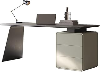 コンピューターデスク ファイルキャビネット付きホームオフィスPCデスク、3つの引き出し付き書斎ライティングテーブル、滑らかなロックスレートテーブルトップと安定した金属脚(XL)
