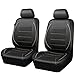 CAR PASS Universal FIT Piping Leather Two Front Seat Covers, Waterproof Faux Leather for SUV Sedan Van Truck, Airbag Compatible,Reserved Opening Holes for Headrest Covers. (Black and Beige)