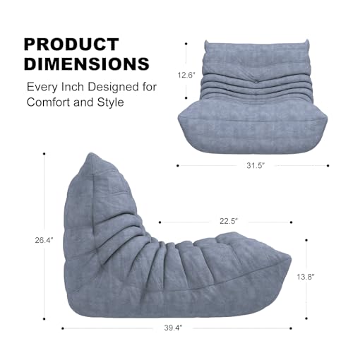 Snug Sofee Bean Bag Chairs for Adults, Bean Bag Sofa - Adult Size with Soft Waterproof Fabric for Living Room, Apartments, Reading Corner, Gaming, and Movie Venue (Gray)