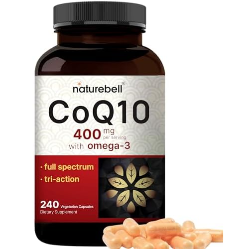 NatureBell CoQ10 400mg with Omega 3 Fatty Acids, 240 Capsules | Stable High Absorption Form β Antioxidant Support for Heart & Energy Health β Extra Strength Coenzyme Q10 Supplement