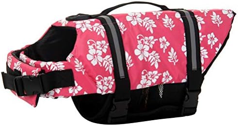 ChezAbbey Dog Life Jacket Adjustable Dog Lifevest Swimsuit Safety Vest Apparel Lifesaver Coat for Small Large Cats Puppy Kitty with Handle Reflective for Swimming and Boating Pink Flower XS