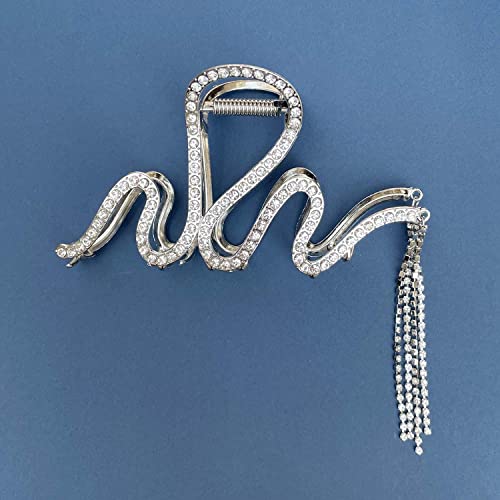 Clataly Snake-shaped Tassel Grab Clip Big Hair Clips Shark Clip Cute Animal Shape Hairpin Hair Accessories for Women and Girls (Silver) - Image 4