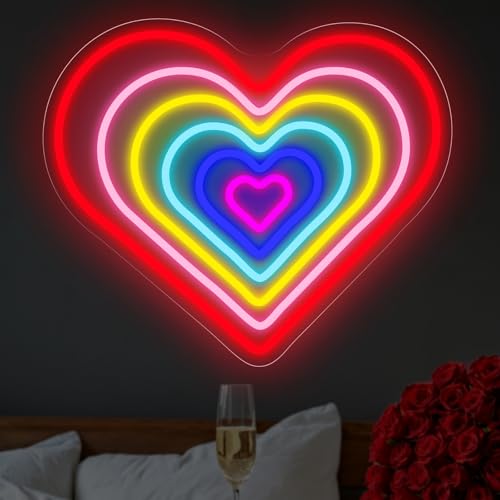 Image of Rainbow Heart Neon Sign Romantic Love LED Light Gift Anniversary for Lover Valentines Gift Idea Home Wall Art Room Decoration, 15.7 inchx13.4 inch