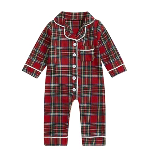 Image of Qiylii Baby Girl Boy Pajamas Romper Button-Up One-Piece Pajamas Onesie Footie Red Christmas Pjs Newborn Hospital Clothes