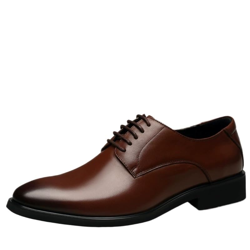 Men Lace-Up Business Dress Shoes Genuine Leather Pointed Toe Black British Style Formal Footwear