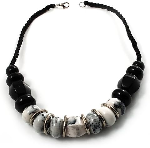 Resin Bead Cotton Cord Necklace (Black 