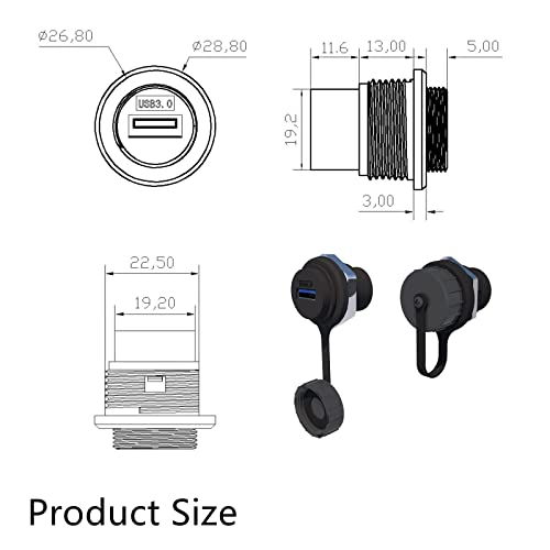 Conector impermeable USB 3.0 con montaje en panel y transferencia de datos fluida 7