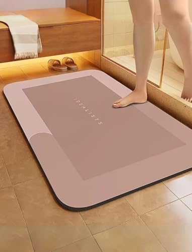 Tappetino super assorbente, versione sottile, veloce e asciutto, antiscivolo, assorbente, morbido e confortevole, adatto per bagno, camera da letto, soggiorno, cucina, rosa (40 x 60 cm)