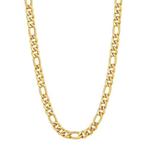 U7 Twisted Rope Chain, Figaro Chain, Men Stainless Steel Necklace and Bracelet Set, 3mm 5mm 6mm 9mm Black Gold Silver Chains Necklaces for Men Women 16"-30"