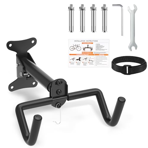 Huanmin Soporte para Bicicletas Pared, Colgador Bicicleta Pared, Capacidad de 30Kg, Cuelga Bicis Pared, Angulo y Distancia de pared Ajustables, Soporte Bici para Ahorro de Espacio en Garaje y Hogar