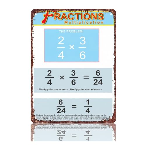 Retro Fraction Multiplication Reference Metal Sign 8x12 Inch | Combines vintage aesthetics with practical math help. Great teach