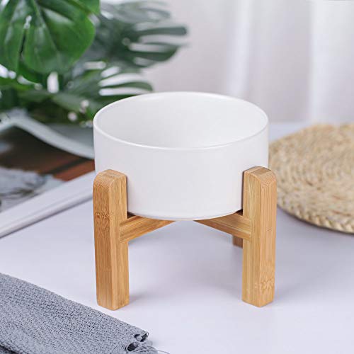 Ceramic Elevated Raised Cat Bowl With Wood Stand No Spill Pet Food Water Feeder Cats Small Dogs #TOP2