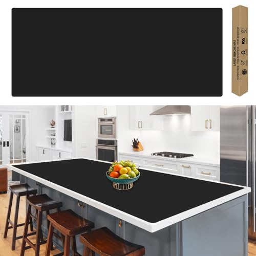 Image of 120''x24''(305cmx60cm) Extra Large Silicone Mat for Kitchen Counter, Heat Resistant Countertop Protector, Non-Slip Waterproof Kitchen Island Mat, Easy to Clean, Black