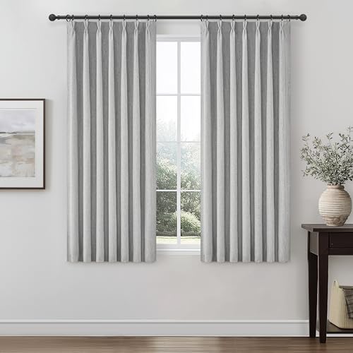 Image of Gray Kitchen Blackout Curtains 45 Inch Length, Basement Curtain for Small 46 inch Window Treatment Grey Linen Cafe Thermal Insulated Energy Efficiency Drapes for Bedroom Bathroom W40 inchxL45 inchx2 Panels
