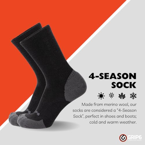 Image of GRIP6 Crew Socks - Merino Wool Socks Made in the USA, Lightweight Wool Hiking Socks, Crew Socks for Men and Women