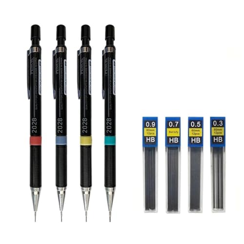 ZnttUu Juego de 4 portaminas para dibujar, bocetos, automáticos, 0,3/0,5/0,7/0,9 mm para entusiastas del arte