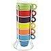 Produktbild com-four® 6x Keramik Espressotassen in verschiedenen bunten Farben mit Chromständer, 5 x 5 cm (06 Stück - bunt)