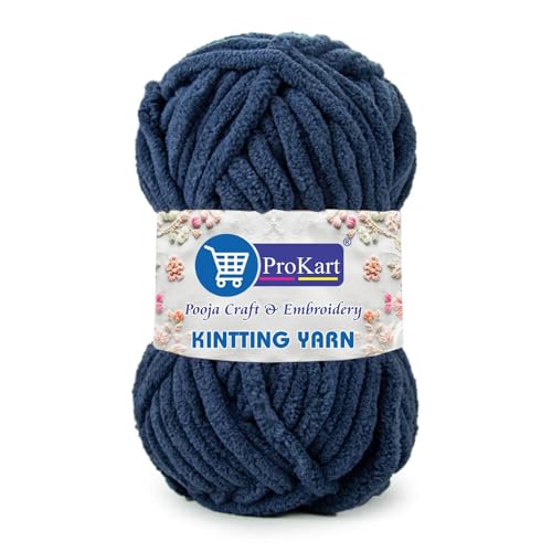 Image of ProKart Premium Blankie Wool, Plush & Cuddly, Chenille Yarn Supersoft Hand Knitting Wool Ball | Blanket Thick /Mottu Yarn Ball Suitable for Hand Knitting and Crocheting for Baby, Adult, Sweaters, caps, Throws, Home Furnishing, Scarves, Blankets (Navy Blue, 100gms x 1 Pack)