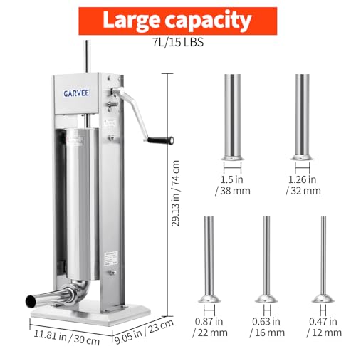 Image of Sausage Stuffer 2 Speed Stainless Steel Vertical Sausage Maker Commercial Spanish Churro Maker with 4 Nozzles for Business or Home Use 7L