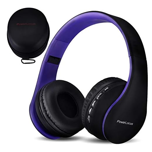 PowerLocus Trådlösa Bluetooth Over-Ear Stereo hopfällbara hörlurar, trådbundna headset brusreducering med inbyggd mikrofon för iPhone, Samsung, LG, iPad (lila)