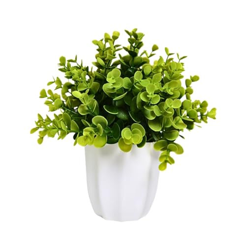Image of fancymart Artificial Plant Eucalyptus Green Bunch in Pot - 22 cm Height, Perfect for Tabletop Decoration | Ideal for Home & Office Decor
