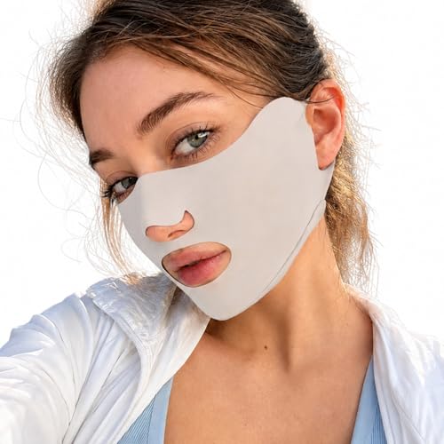KUKASEN Sun Protection Face Cover for Women, Opening Design Ice Silk UV Sun Face Mask for Driving Running Golf (Grey)
