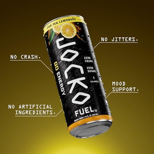 Image of Jocko Fuel GO Energy Drinks, Iced Tea - Lemonade - 95mg Caffeine with Added Adaptogens, Vitamin B12 & B6, & L Theanine for Mood & Focus Support, No Sugar, 12 Pack - Packaging May Vary