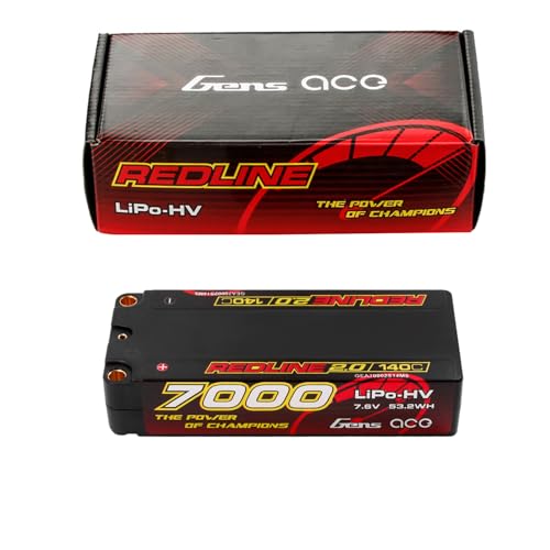Gens ace Redline 2.0 Series 7000mAh 2S Lipo Battery 140C 7.6V HV HardCase Mid-Size Lipo Battery with 5.0mm Bullet(2 Pcs)