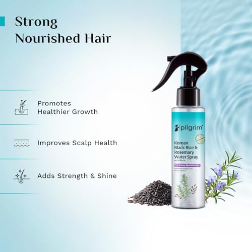 Image of Pilgrim Korean Black Rice and Rosemary Water Spray With Biotin for Hair Growth 100ml | Hair Spray for Regrowth | Thicker & Stronger Hair | Sulphate & Paraben Free I For Women & Men