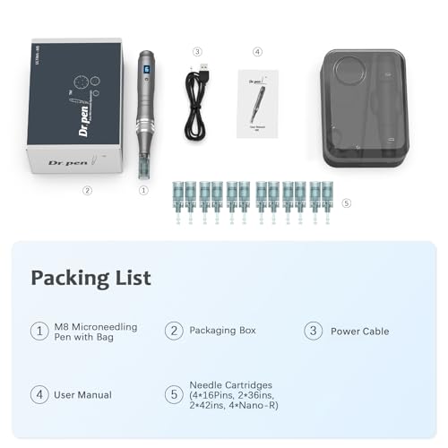 Dr.Pen Ultima M8 Microneedling Pen, Original Dr Pen Elektrisch Microneedling Machine Professionell Microneedle Pen Kit für Gesicht Körper Haar Bart Wachstum Geschenk - 12 Patronen