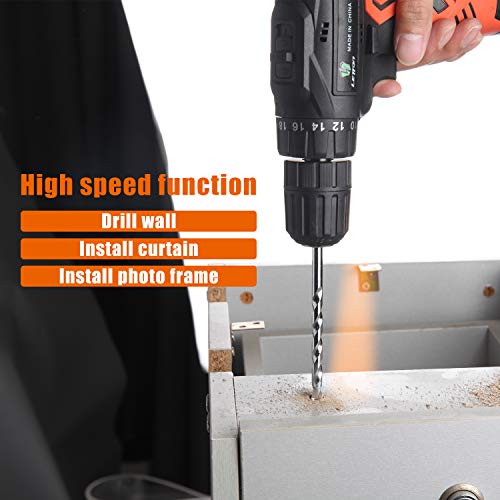 LETTON Tool Set with Drill,16.8V Max Cordless Power Drill Set with Hand Tool Set, Professional Household Home Repair Power Tool Kit with Storage Box-Orange