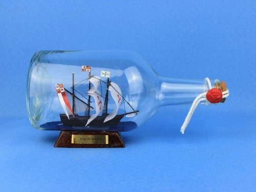 Hampton Nautical Santa Maria Ship In A Bottle, 9" , Brown #TOP6