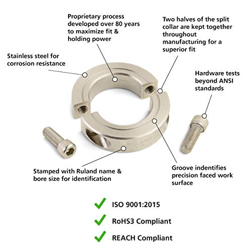 Ruland Sp-8-Ss Two-Piece Clamping Shaft Collar, Stainless Steel.500" Bore, 1 1/8" Od, 13/32" Width (Pack Of 2) #TOP4
