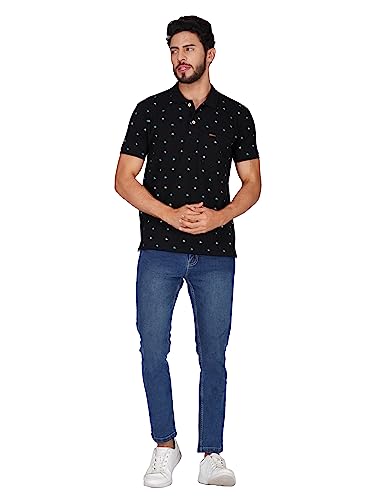 Image of PRORIDERS Half Sleeve Cotton Blend Regular Fit Men's Polo with Snap Button and Floral Print for Casual wear T-Shirt