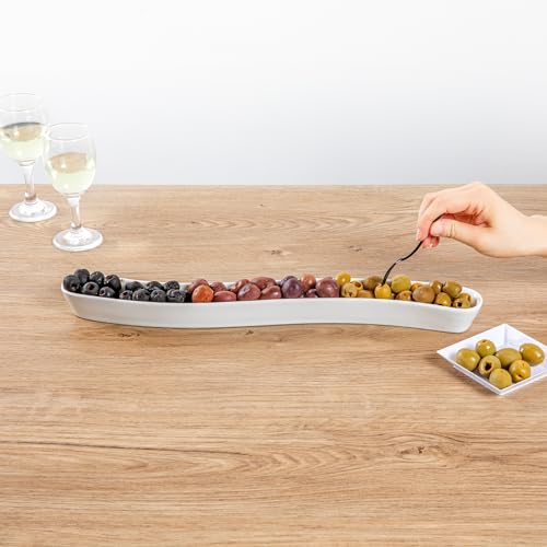Restaurantware Swerve 14 Ounce Olive Plate 1 Curved Olive Tray - Small Chip Resistant White Porcelain Olive Canoe Dishwasher Safe For Snacks Condiments Or Appetizers by Restaurantware - Image 5