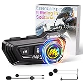 Moman Auricolare Casco Moto-1000mAh Batteria, RS-H4P Cuffie Casco Moto Doppia Riduzione del Rumore con Hi-Fi Microfono Morbida/Dura FM/RGB/IPX6/Controllo Musica/Vocale AI Auricolari Moto Per Singola